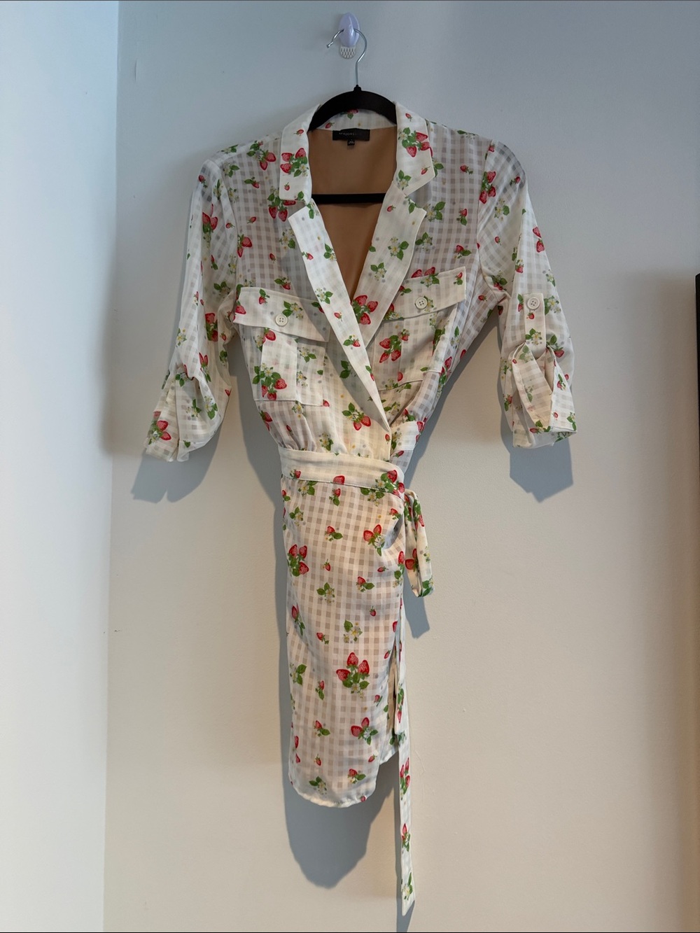 Majorelle Women's White Floral Wrap Robe with Strawberry Print